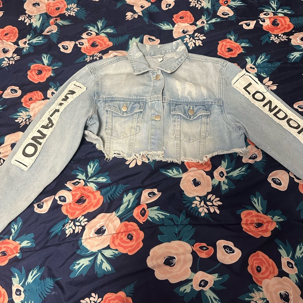 Light Blue Denim Cropped Jacket